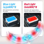 Dispositivo per la cura di gengive e denti con luce rossa e luce blu
