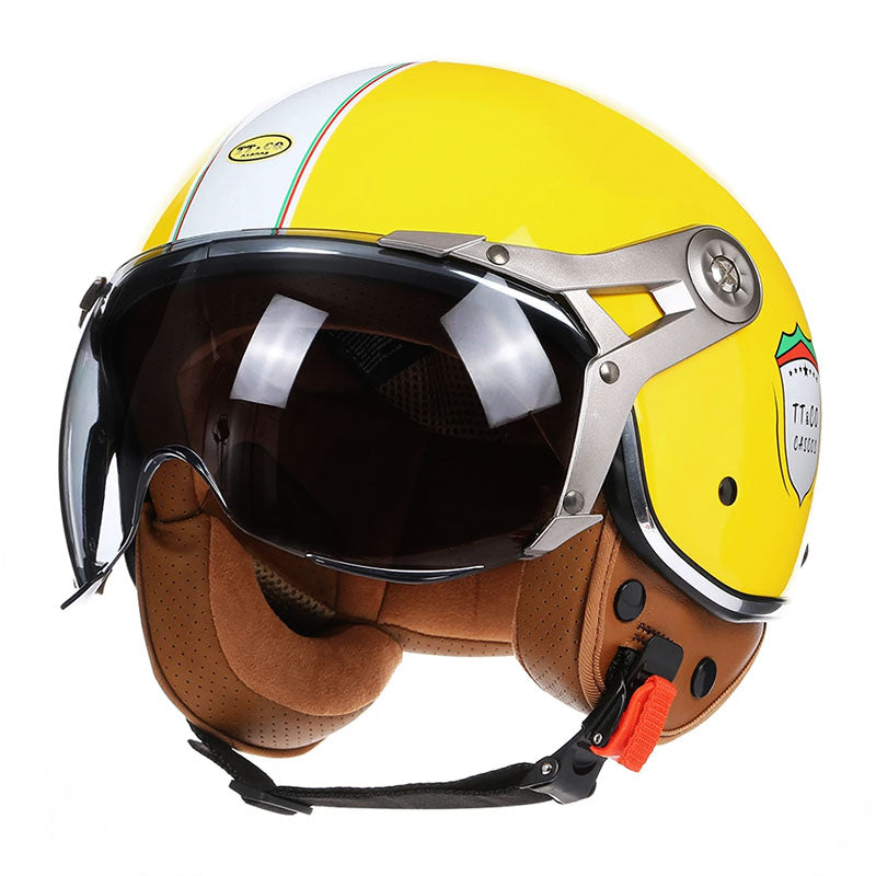 LyraJet Retro Motorcycle Helmet, DOT & ECE Certified, Bubble Visor