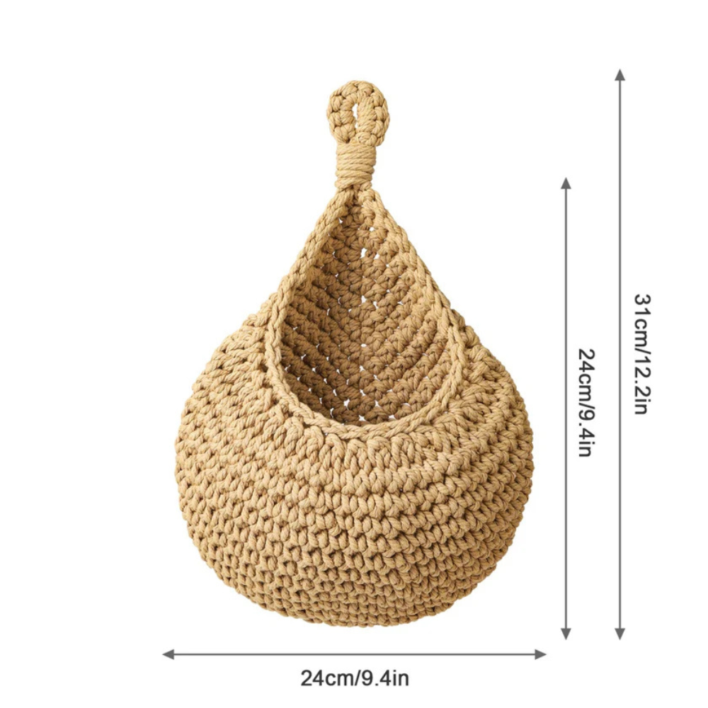 Coș suspendat, iută împletită manual, accent decorativ rustic boho pentru casă