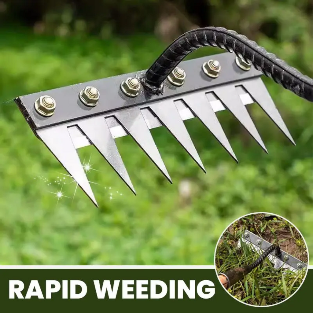 ThriveGard Steel-Tooth Garden Weeding Rake, Ergonomic Adjustable Grip