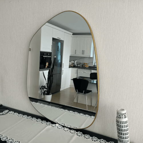 Asymmetrical Wall Mirror, Gold Cloud Design, Wood Frame, 6 Sizes