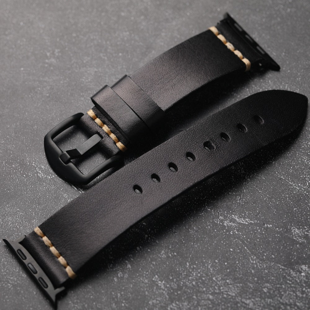 Cinturino in pelle per Apple Watch, Marin pieno fiore, cucito a mano con filo Tiger