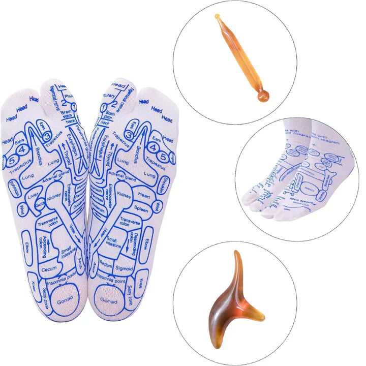 SoleComfort Fußreflexzonen-Massage-Socken mit Druckpunkt-Werkzeug