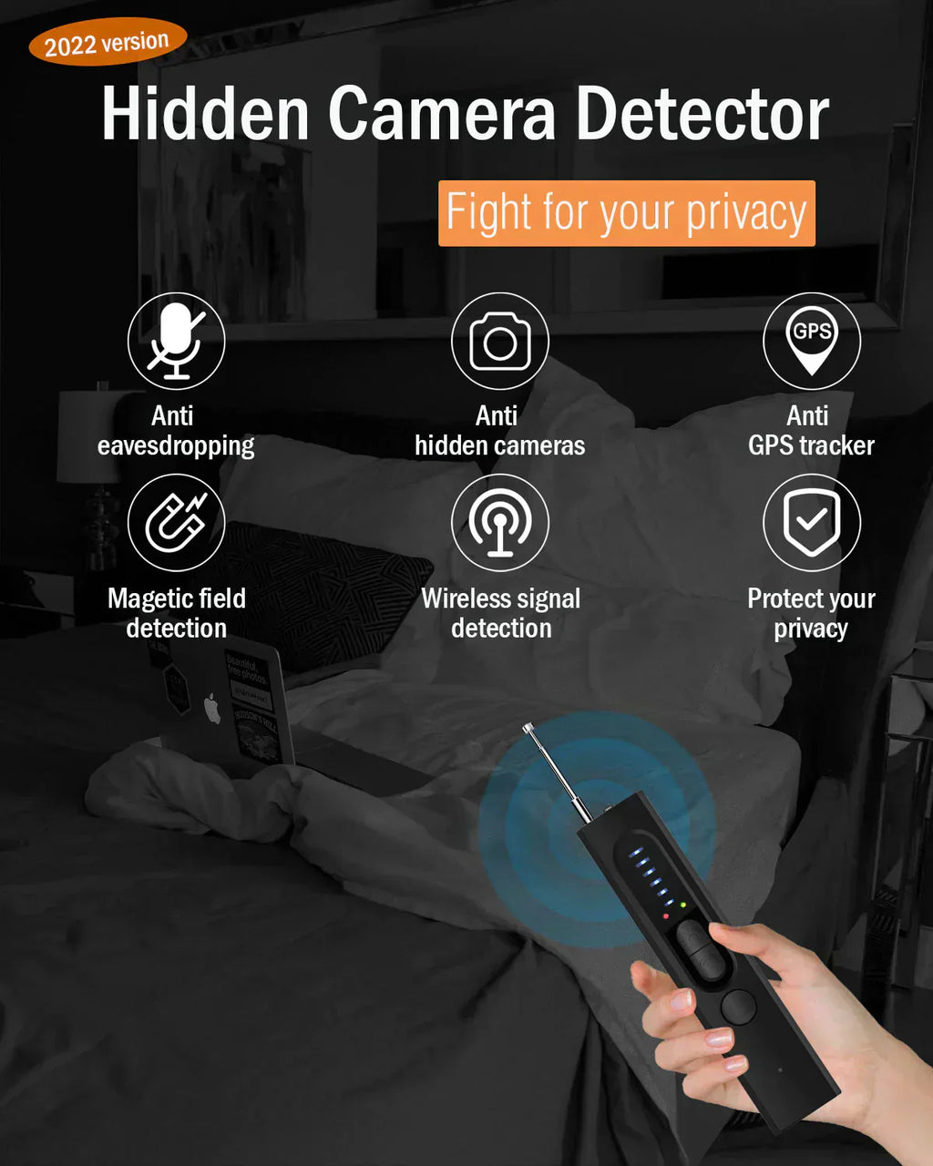 Detector portabil de semnal RF, localizează camere ascunse și dispozitive GPS de urmărire