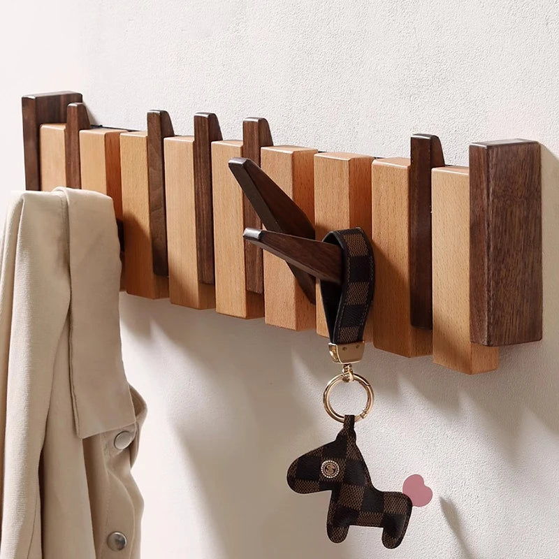 Cabide de parede artesanal Cadenza, ganchos dobráveis em forma de teclas de piano, madeira de nogueira ou faia