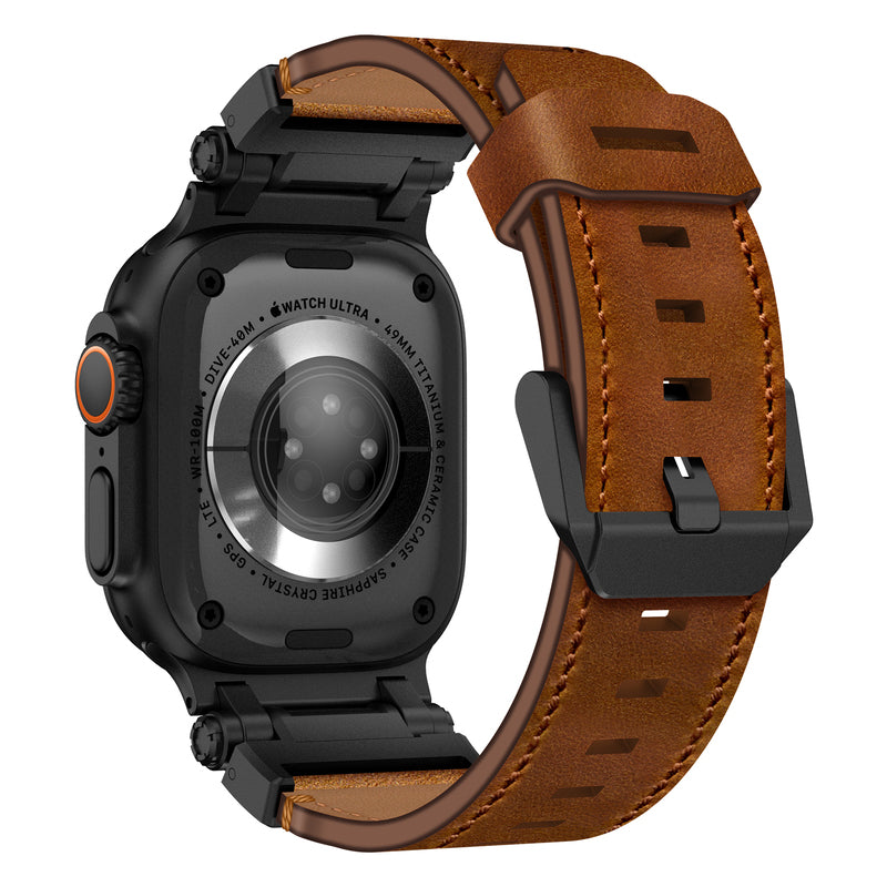 Crazy Horse Leather Apple Watch Band, Titanium Adapter, Hand-Stitched