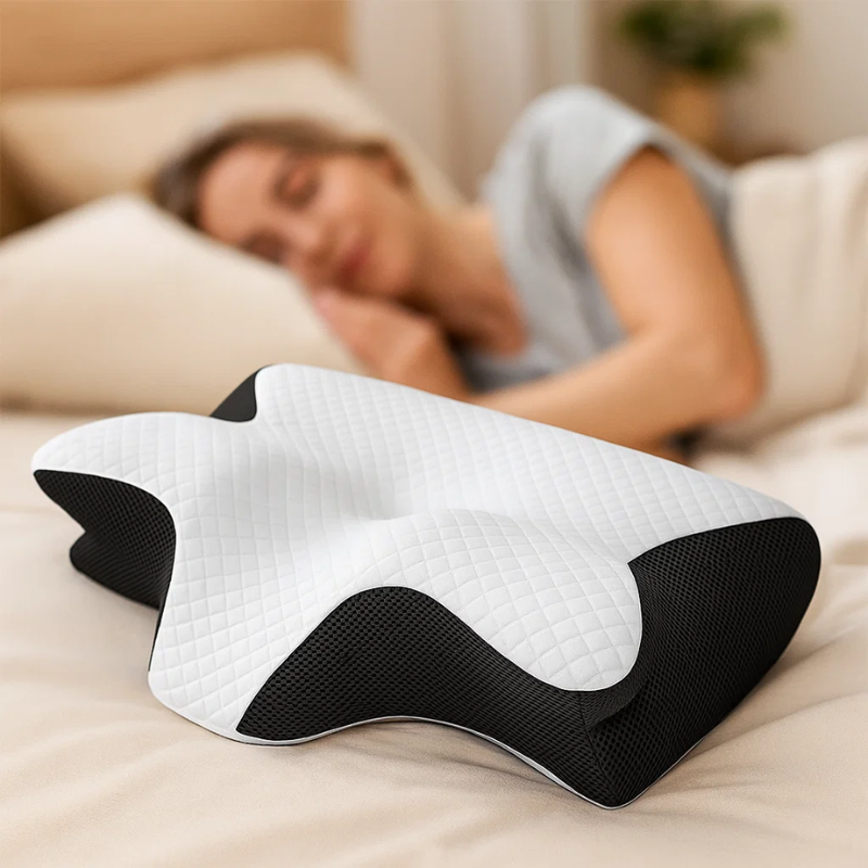 Oreiller cervical ergonomique SomniEase profilé en mousse à mémoire de forme, avec soutien du cou