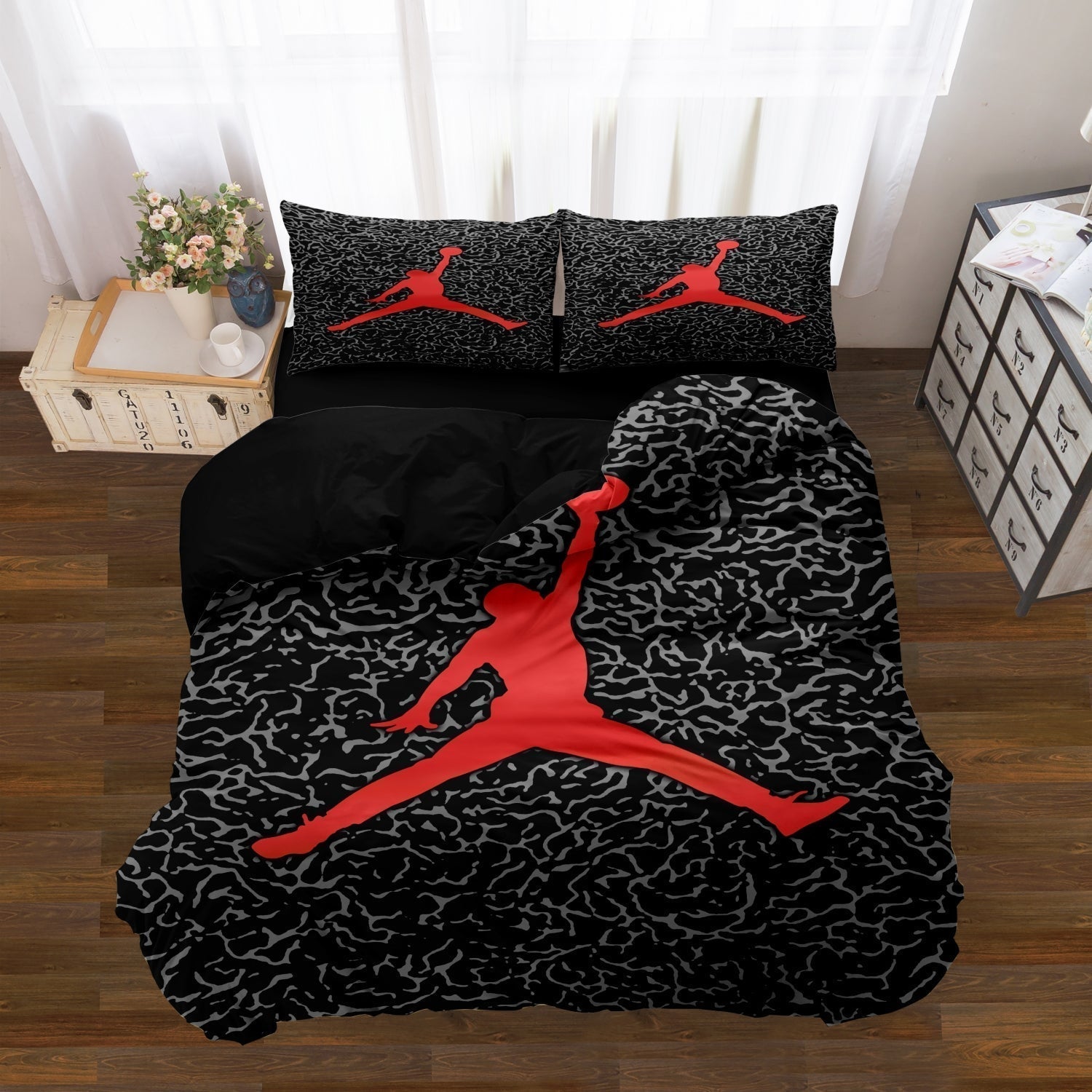 Sengetøjssæt med basketballprint til børn, blødt mikrofiber, fra enkeltseng til kingsize