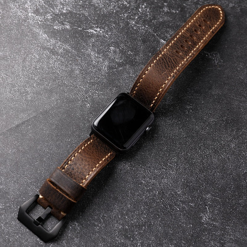 Watch Band For Apple Watch, First-Grain Cowhide Leather, Handmade
