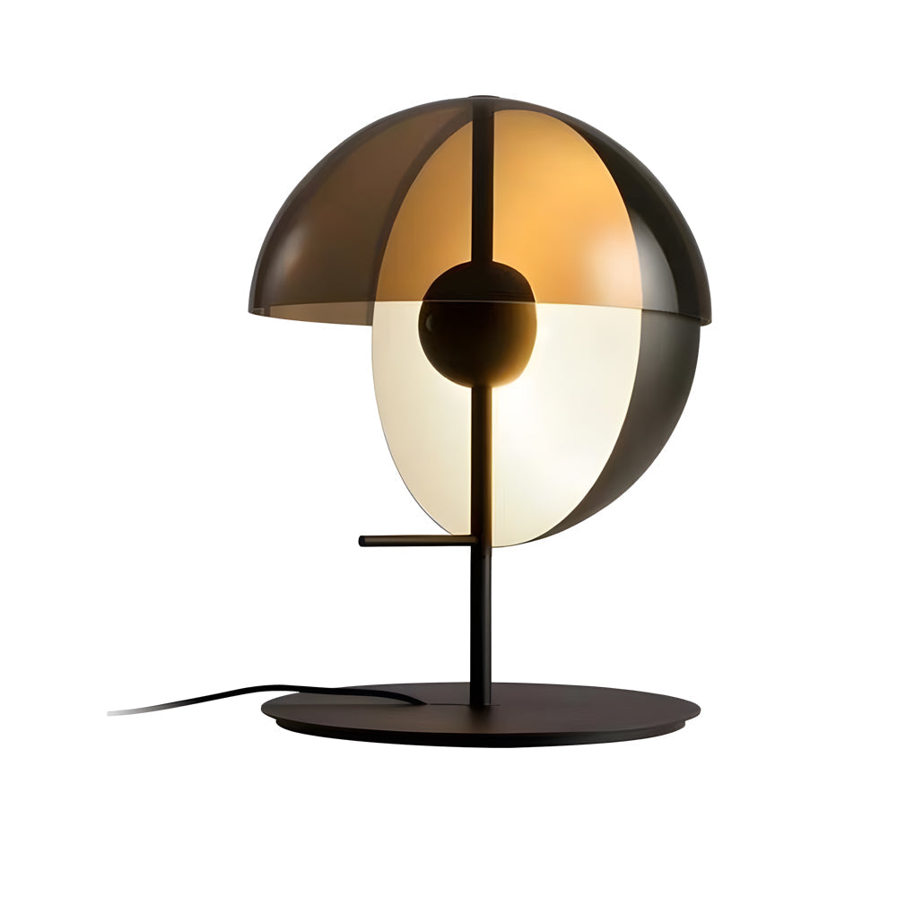 Stolní lampa Astrae ve tvaru polokoule s kouřovým skleněným stínidlem, černý povrch