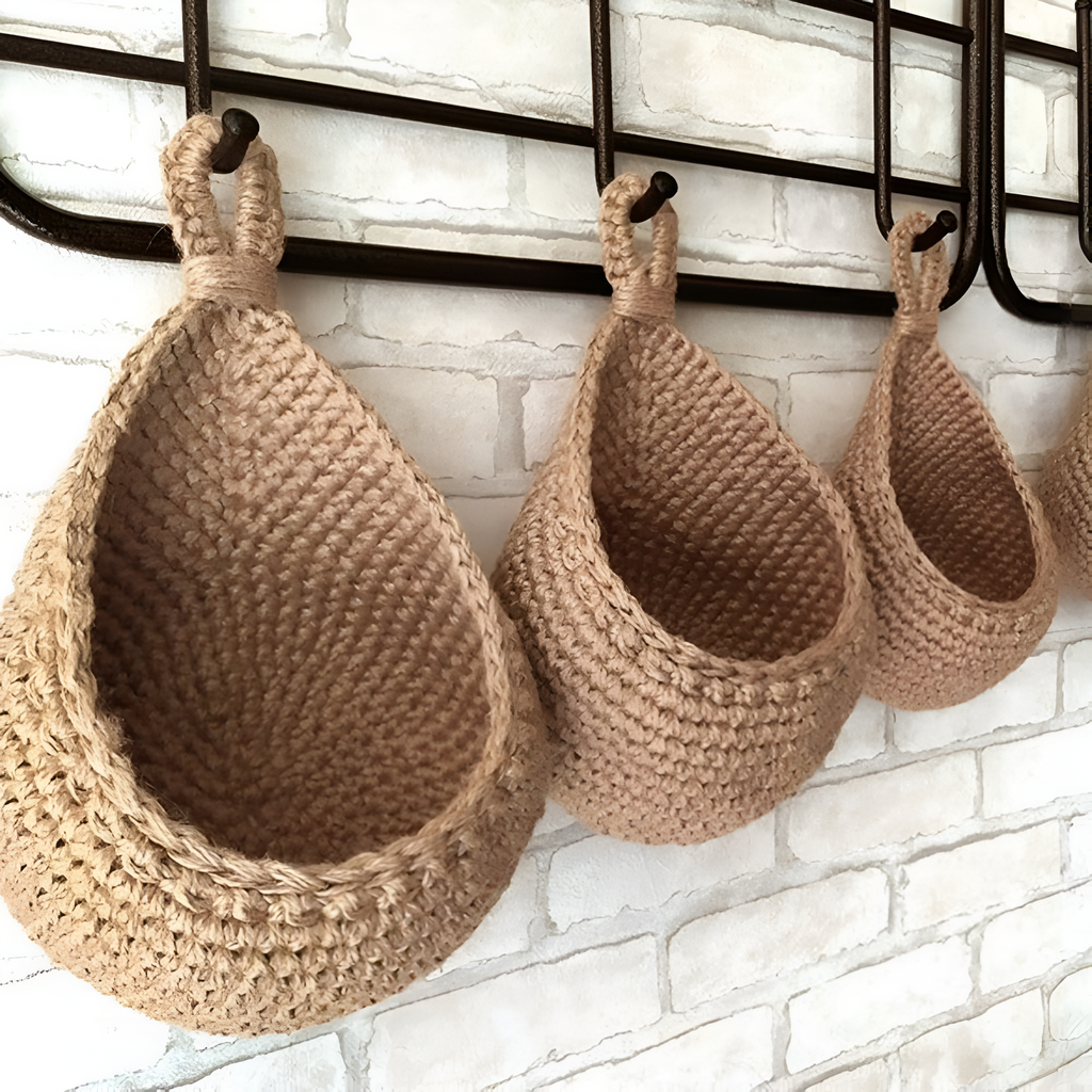 Coș suspendat, iută împletită manual, accent decorativ rustic boho pentru casă