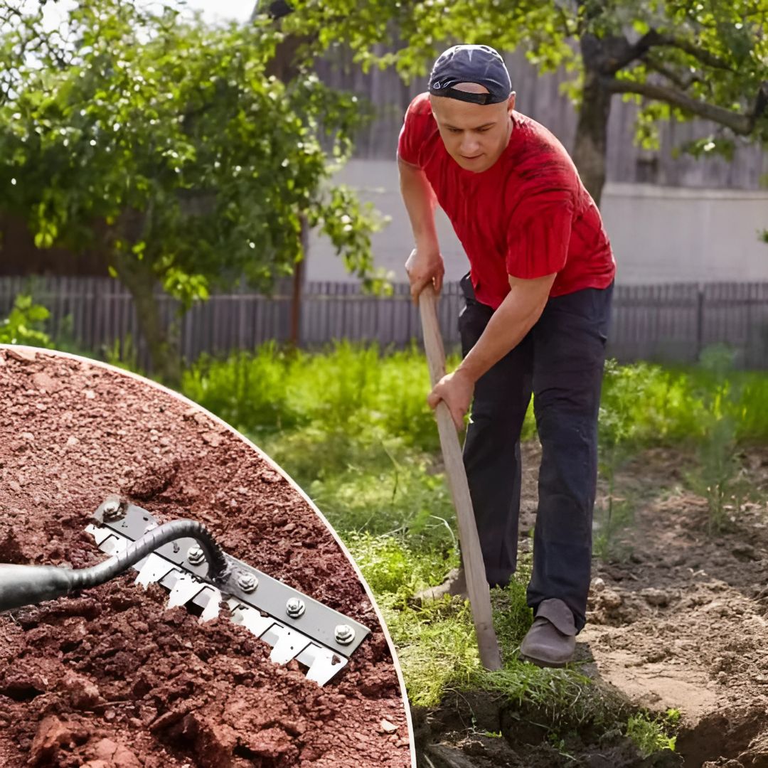 ThriveGard Steel-Tooth Garden Weeding Rake, Ergonomic Adjustable Grip