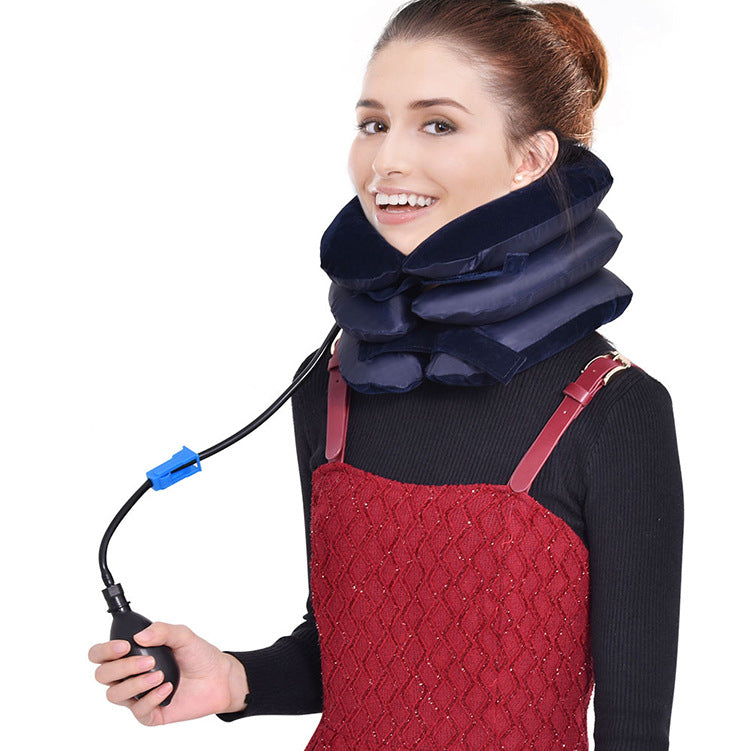 CerviEase Inflatable Neck Stretcher, Adjustable Air Wrap, Blue & Coffee