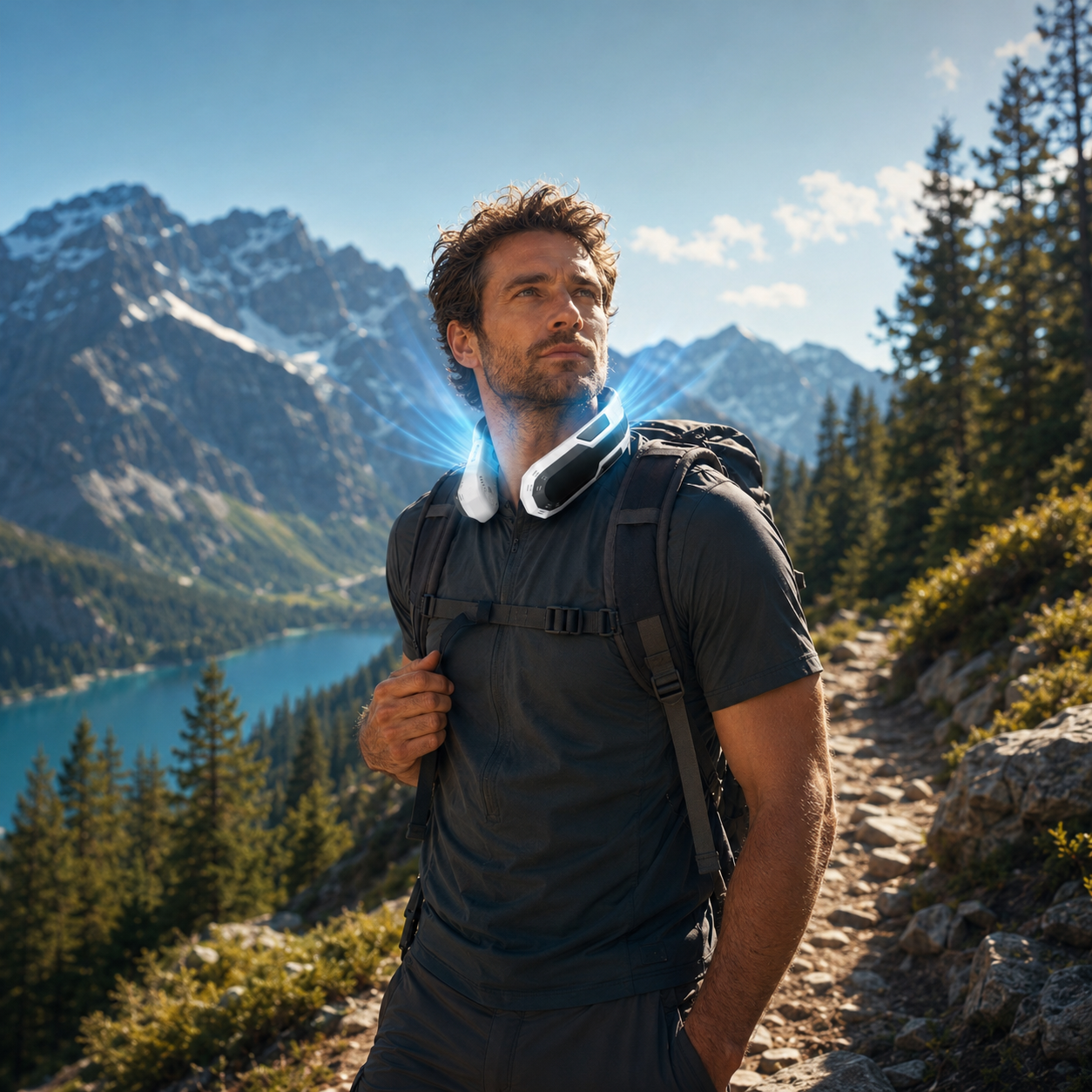 AeroRide Neck Fan With Rechargeable Bladeless Design For Outdoor Use
