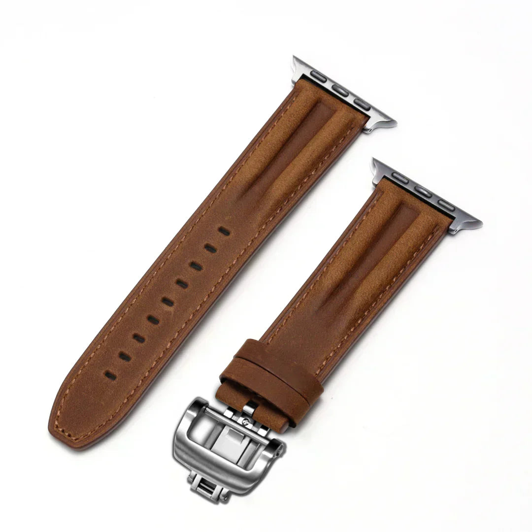 רצועת שעון עור מחורצת Marvelle ל-Apple Watch, אבזם פרפר