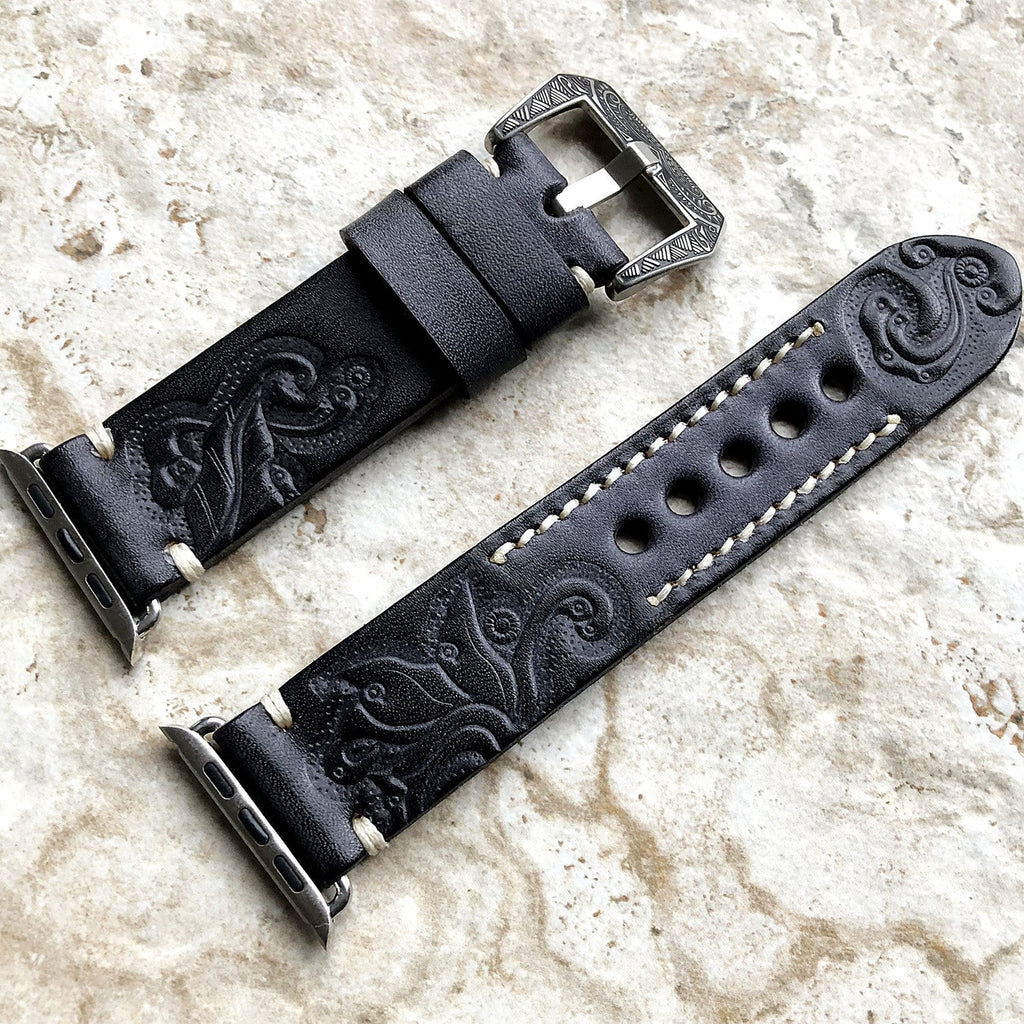 Apple Watch Band, Sera Hand-Engraved Embossed Leather, Fits Ultra To Series 3