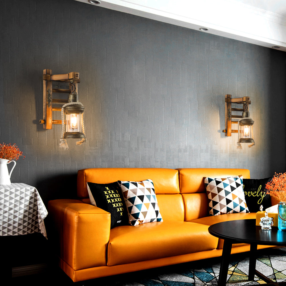 Epoch Vintage Lantern Shape Wood Metal Wall Lamp | Fioriscas