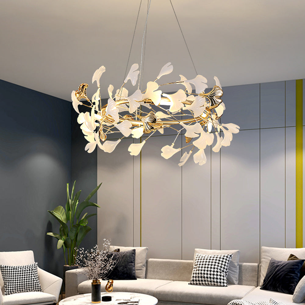 Olivia Ginkgo Leaf Modern Petal Shaped Metal Chandelier, Gold | Fioriscas