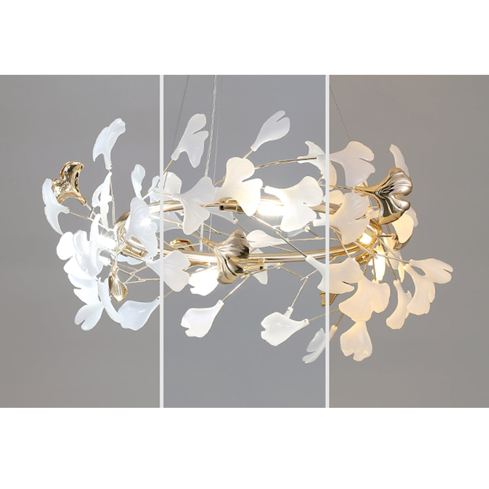 Olivia Ginkgo Leaf Modern Petal Shaped Metal Chandelier, Gold | Fioriscas