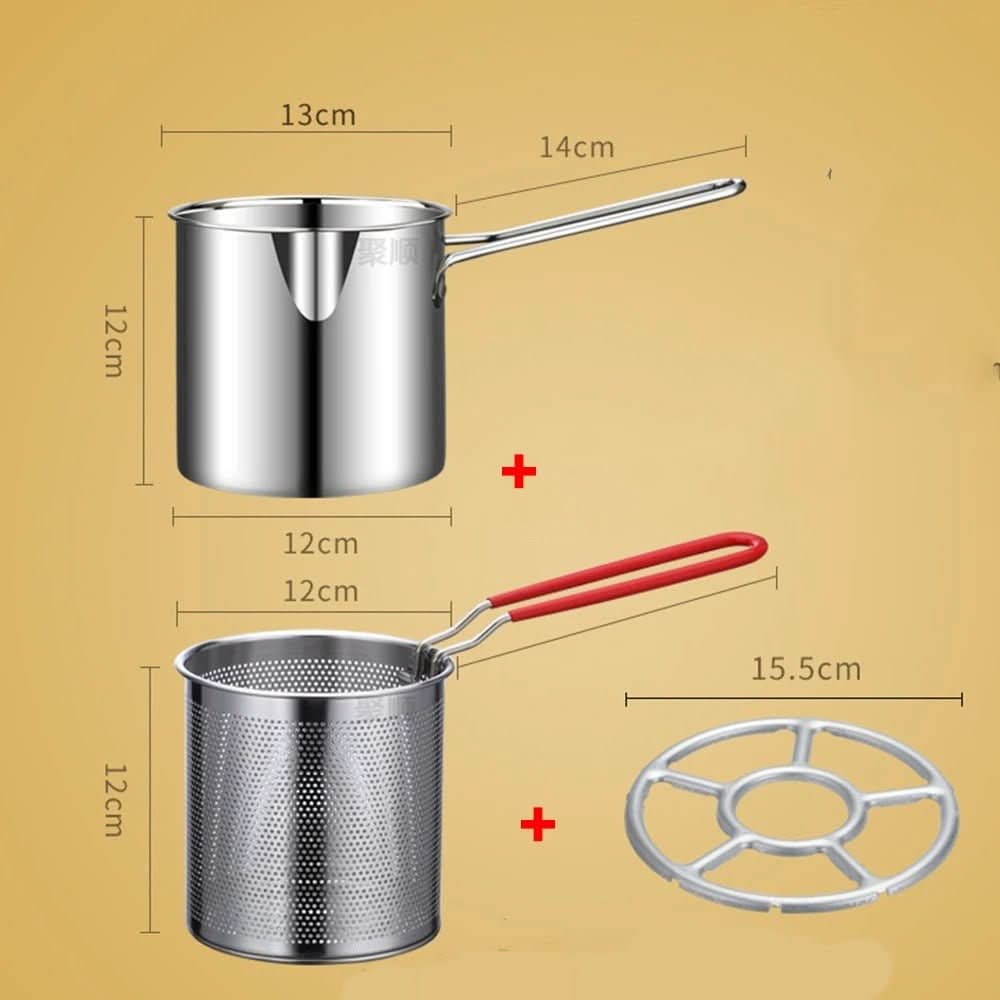 Friteuse en acier inoxydable avec poignée anti-brûlure et design économiseur d'huile - Fioriscas