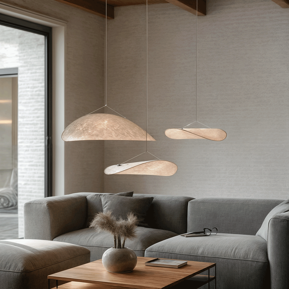Lyra LED Chandelier With Layered Silk-Leaf Shade, Nordic-Style Design