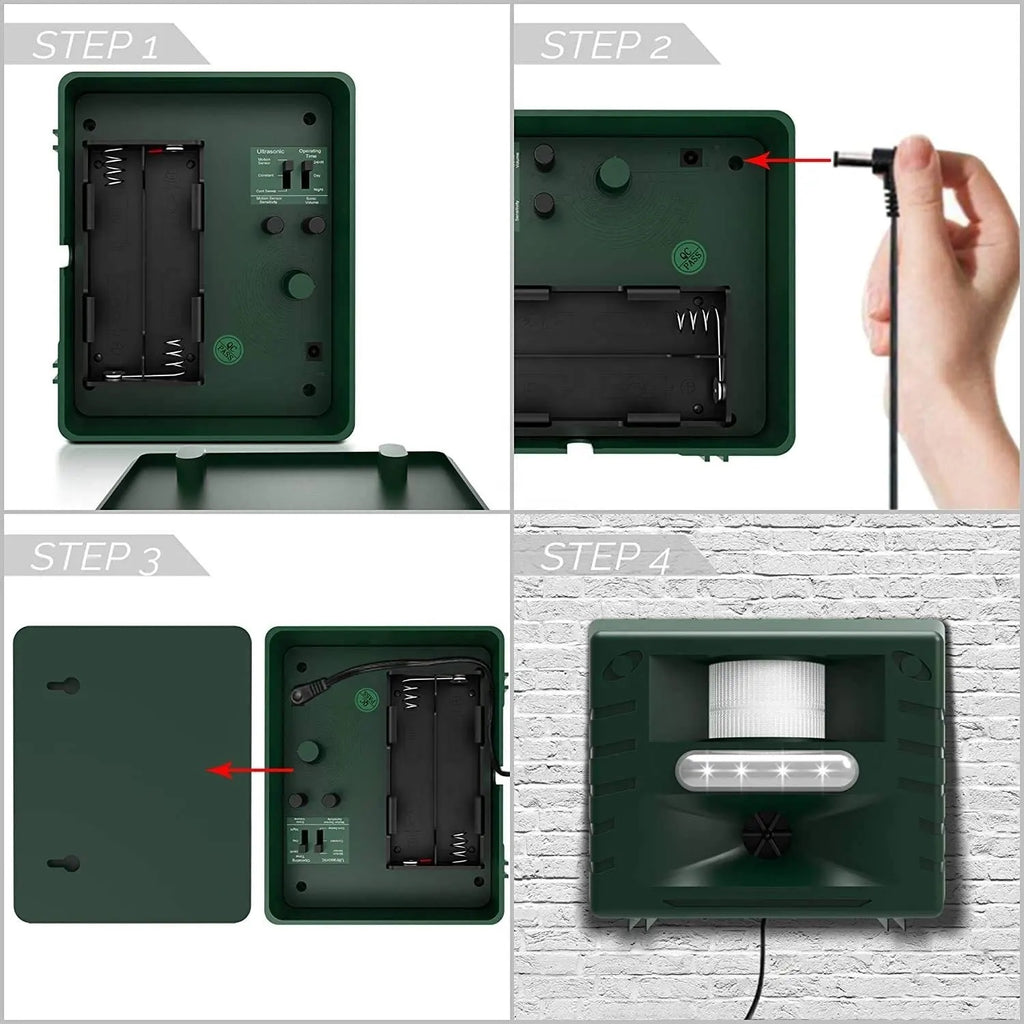 Disuasor ultrasónico solar contra aves y pájaros carpinteros para jardines