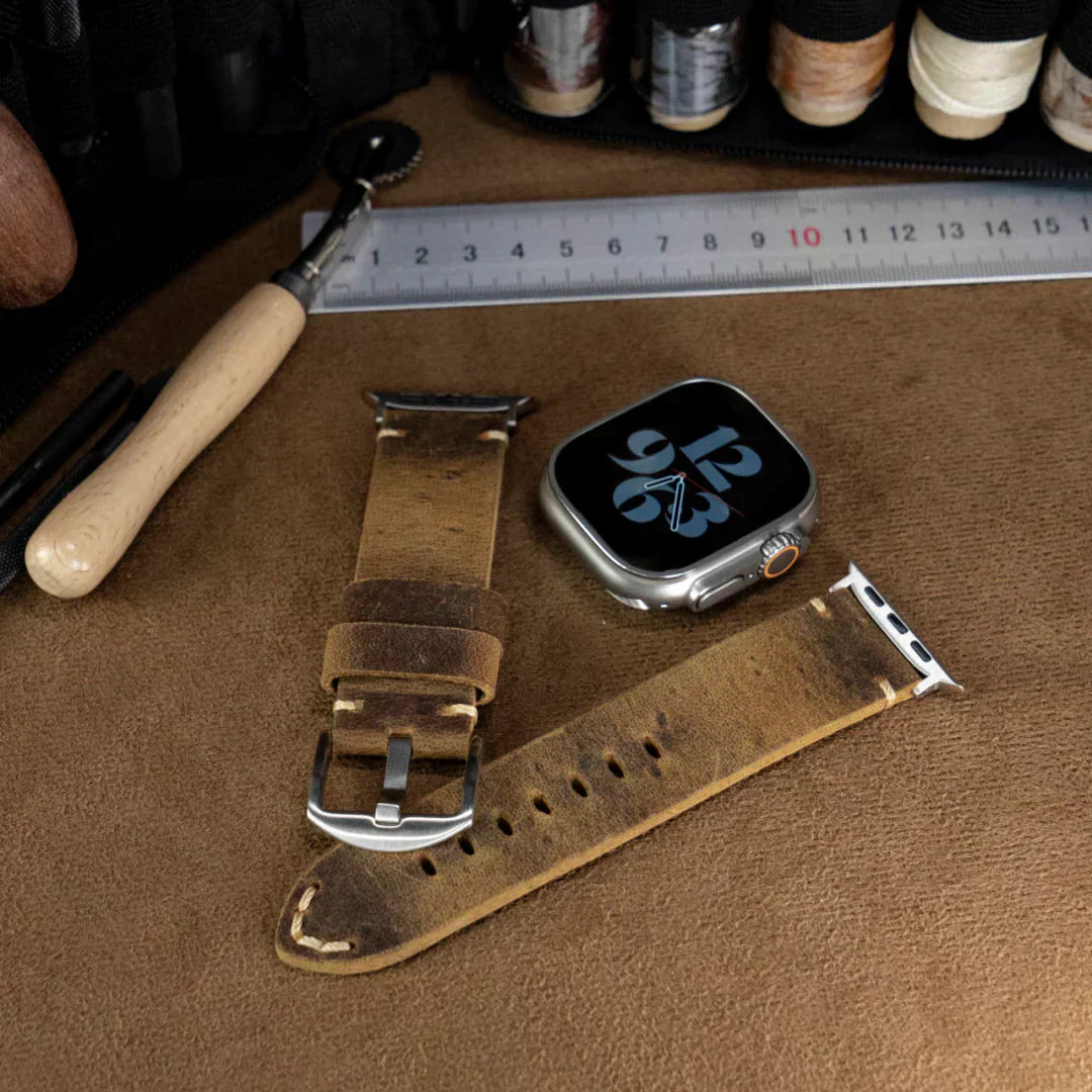 Marlo fuldkornslæder Apple Watch-rem med spænde i rustfrit stål