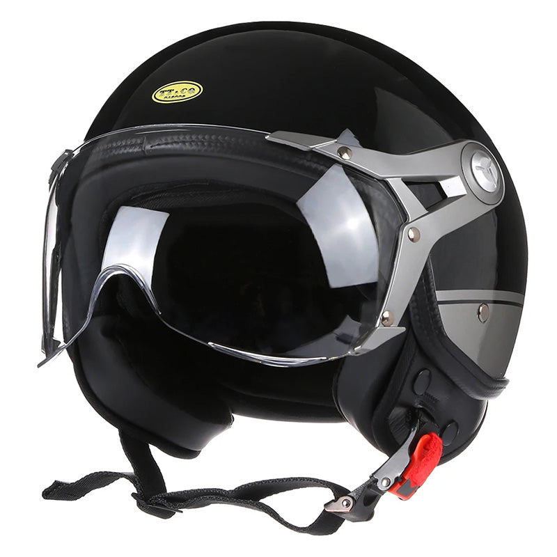 LyraJet Retro Motorcycle Helmet, DOT & ECE Certified, Bubble Visor