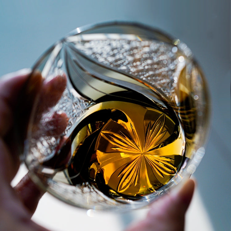 Kireno Inkstone Flame Edo Kiriko Whisky Glass, Wooden Box