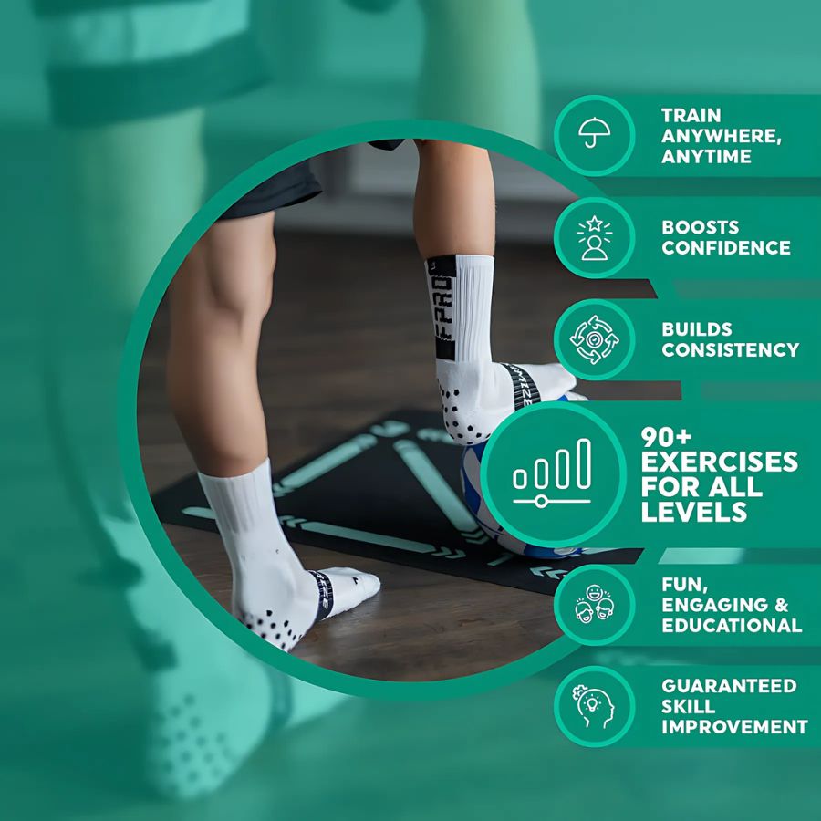 Kit de tapete de treino de agilidade para futebol com exercícios em vídeo e meias antiderrapantes