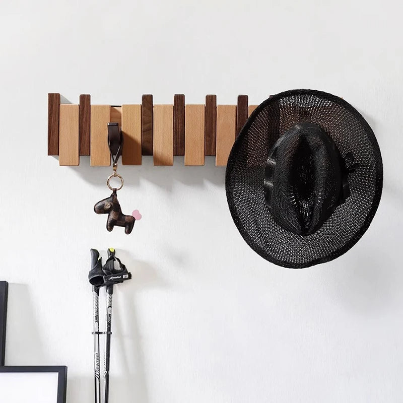 Cabide de parede artesanal Cadenza, ganchos dobráveis em forma de teclas de piano, madeira de nogueira ou faia