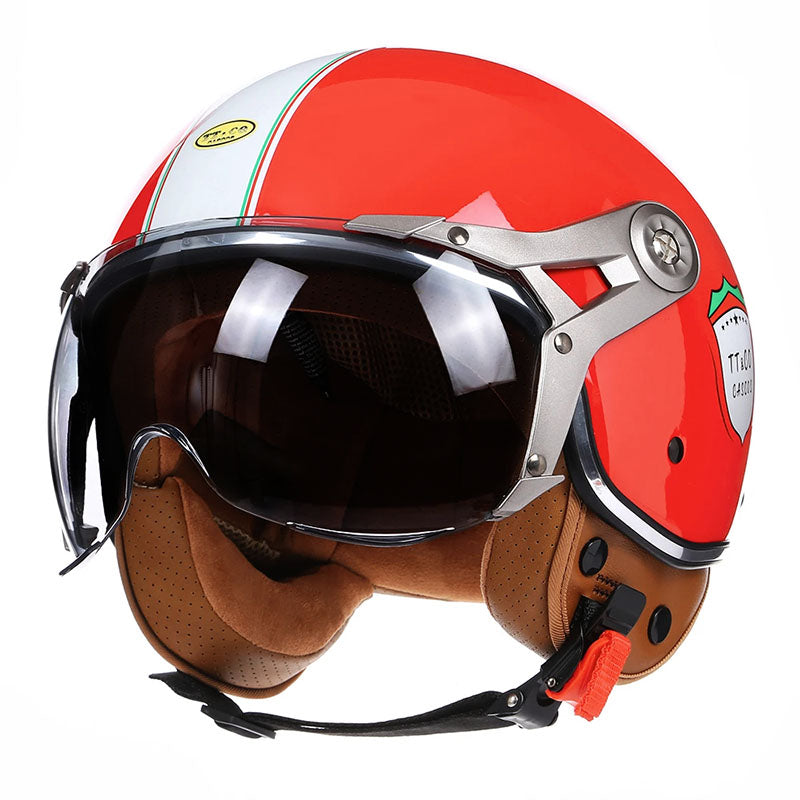 LyraJet Retro Motorcycle Helmet, DOT & ECE Certified, Bubble Visor