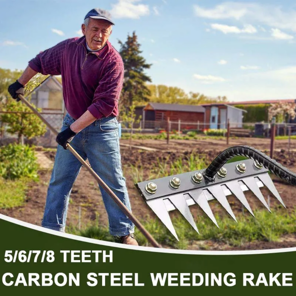 ThriveGard Steel-Tooth Garden Weeding Rake, Ergonomic Adjustable Grip