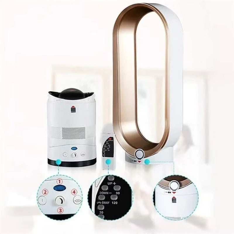 AeroLuxe-Turmventilator, 2-in-1 ohne Rotorblätter, Heizen und Kühlen, Silber oder Gold