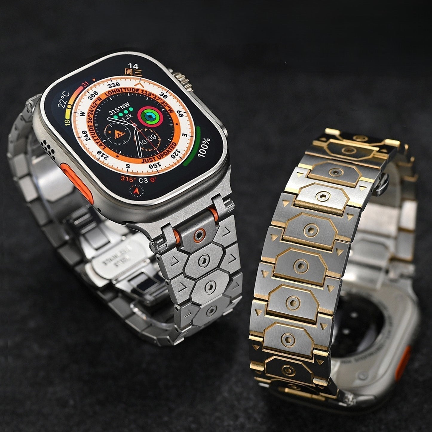 Vantira FusionX Titanium Apple Watch-rem, sekskantet led-design