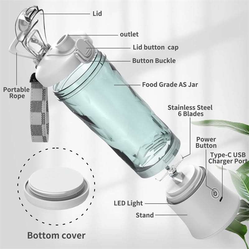 Licuadora portátil para batidos con batería de 4000 mAh y capacidad de 600 ml - Fioriscas