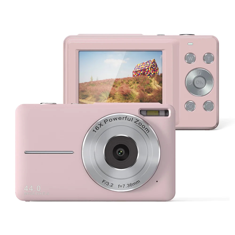 Wiederaufladbare Vlogging-Kamera mit 16-fachem Zoom, 44-MP-Fotos und 1080p-Video