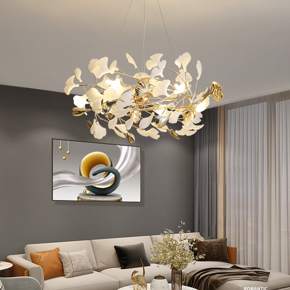 Olivia Ginkgo Leaf Modern Petal Shaped Metal Chandelier, Gold | Fioriscas