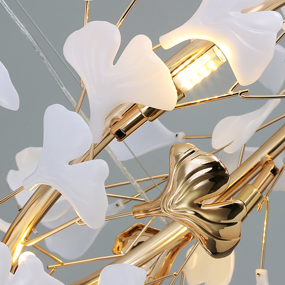 Olivia Ginkgo Leaf Modern Petal Shaped Metal Chandelier, Gold | Fioriscas