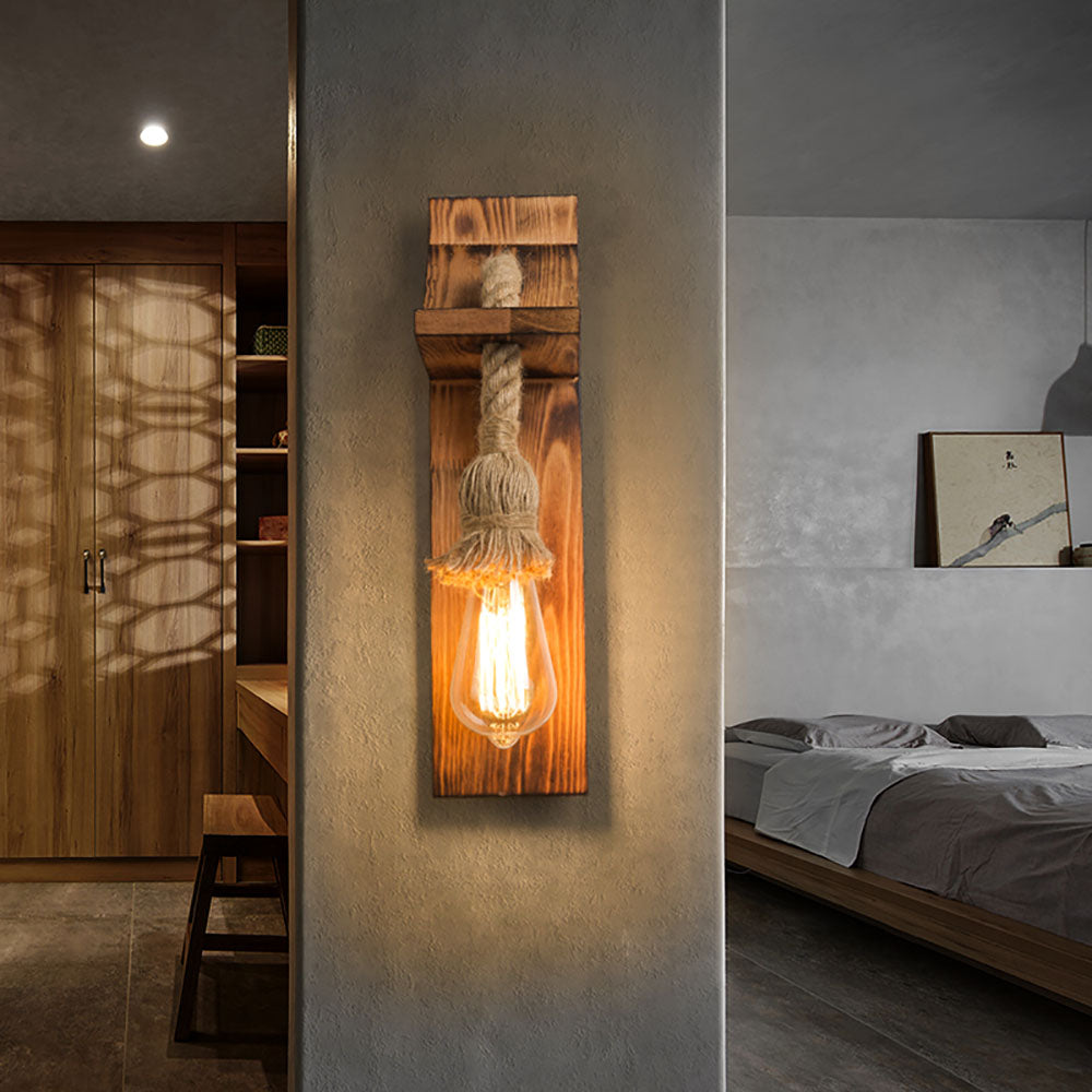 Epoch Vintage Rectangular LED Wall Light, Wood/Hemp Rope, Dining Room | Fioriscas