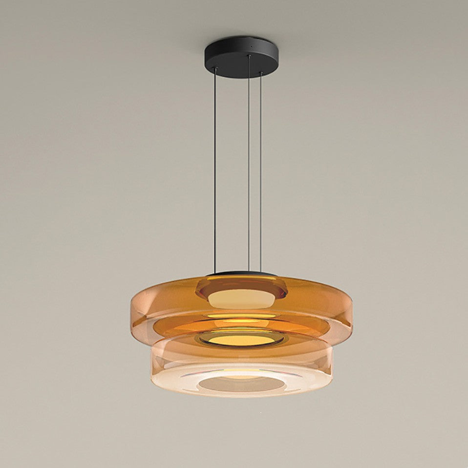 Lustră suspendată Asteron Bauhaus cu plafonieră din sticlă, 3 nuanțe de sticlă