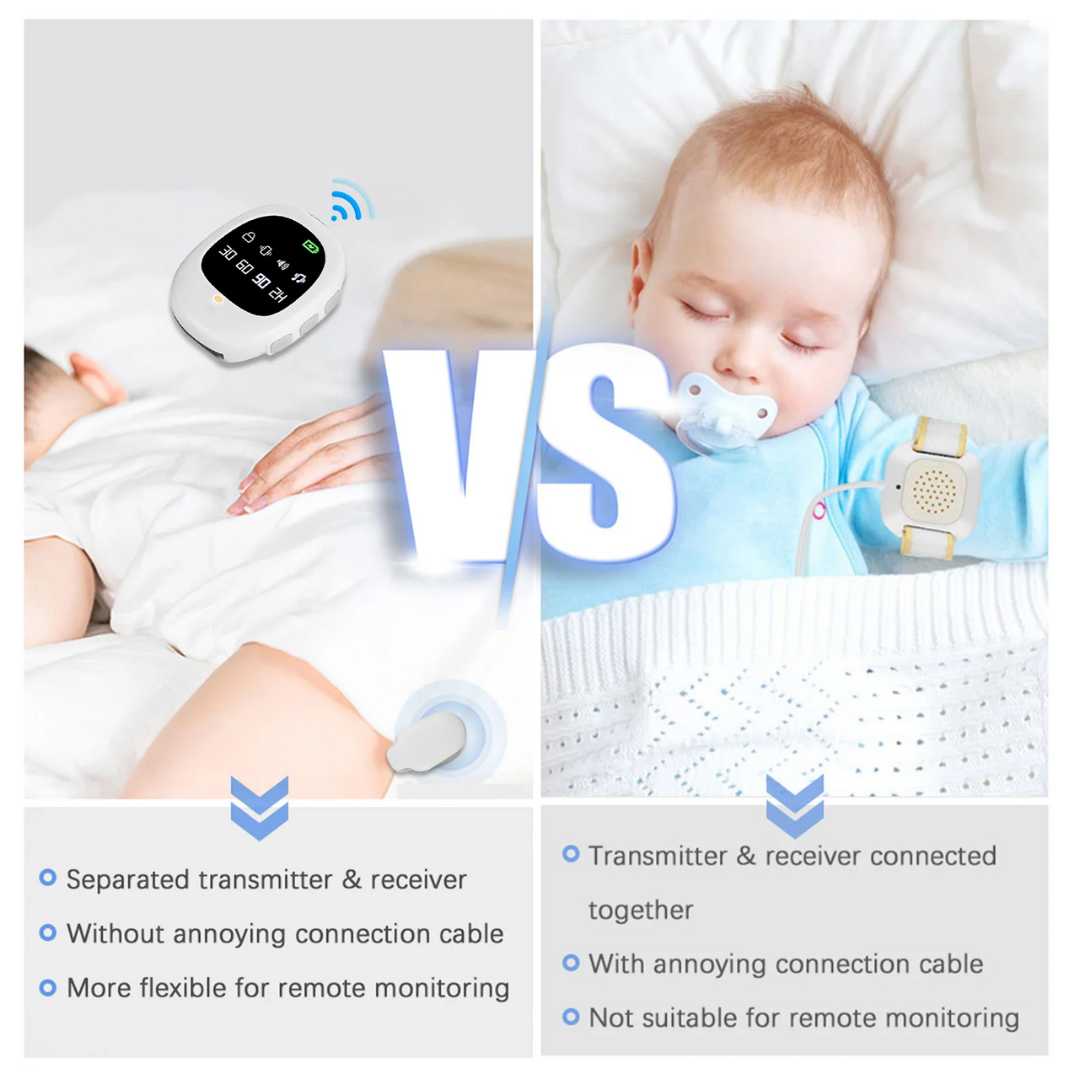 Wireless Bedwetting Alarm With Wearable Receiver And Moisture Sensor