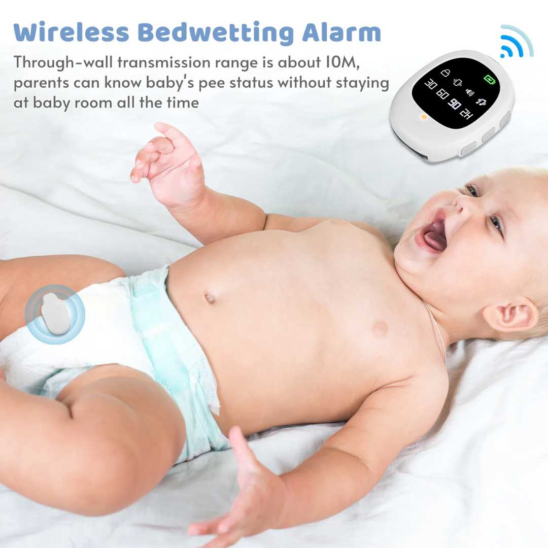Wireless Bedwetting Alarm With Wearable Receiver And Moisture Sensor