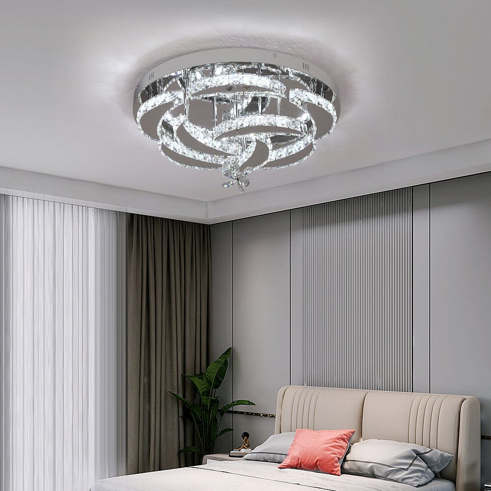 Candelabru de tavan, design cu cristale Roselle, montaj cromat la plafon