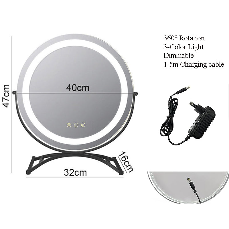 Dimmable LED Vanity Mirror, 360° Rotation, Touch Control, 15.8 In