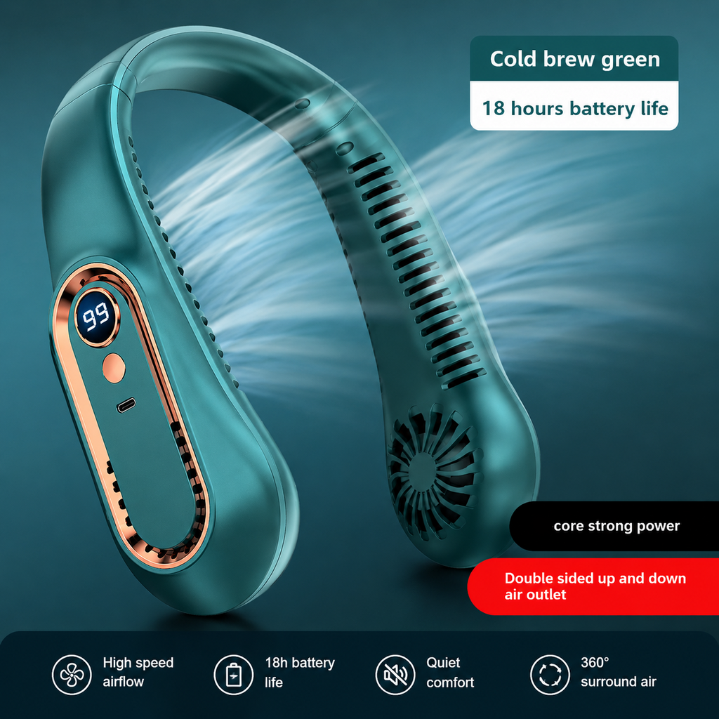 SoftCool Compact Neck Fan With Quiet Rechargeable Cooling