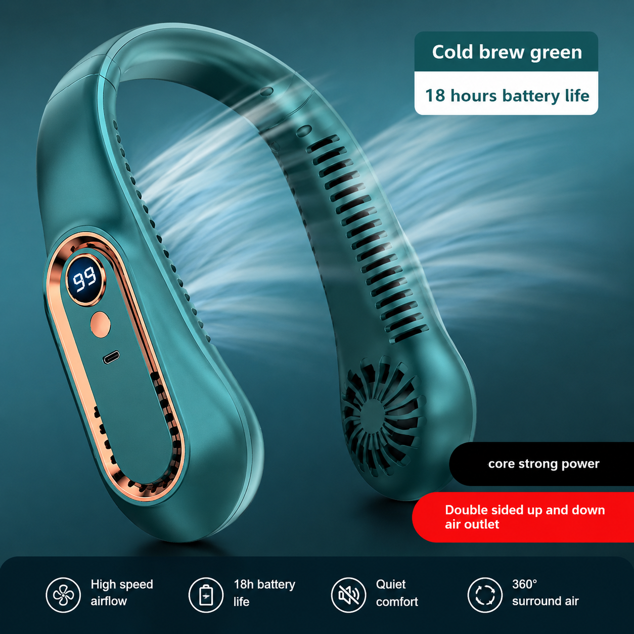 SoftCool Compact Neck Fan With Quiet Rechargeable Cooling