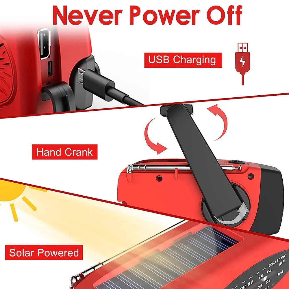 Nødradio med håndsving, NovaPulse solcellelommelygte med powerbank