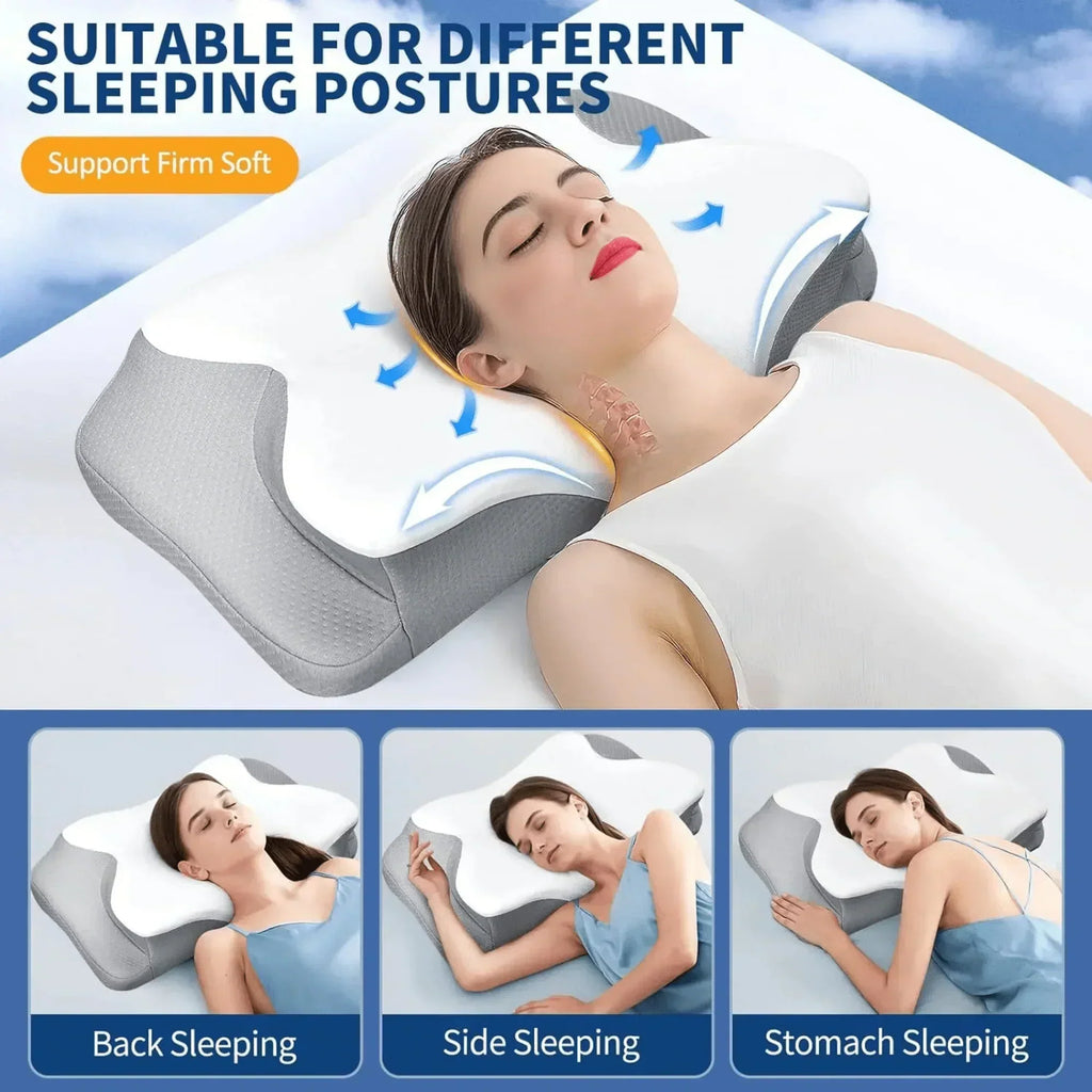 Almohada mariposa SomniWing de espuma viscoelástica para soporte del cuello