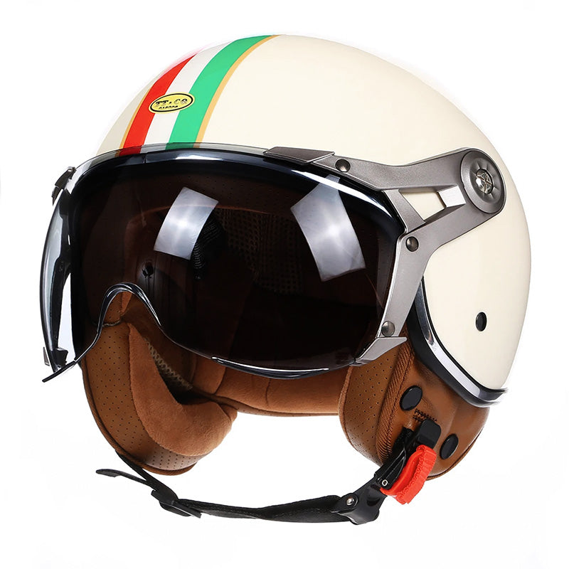 LyraJet Retro Motorcycle Helmet, DOT & ECE Certified, Bubble Visor